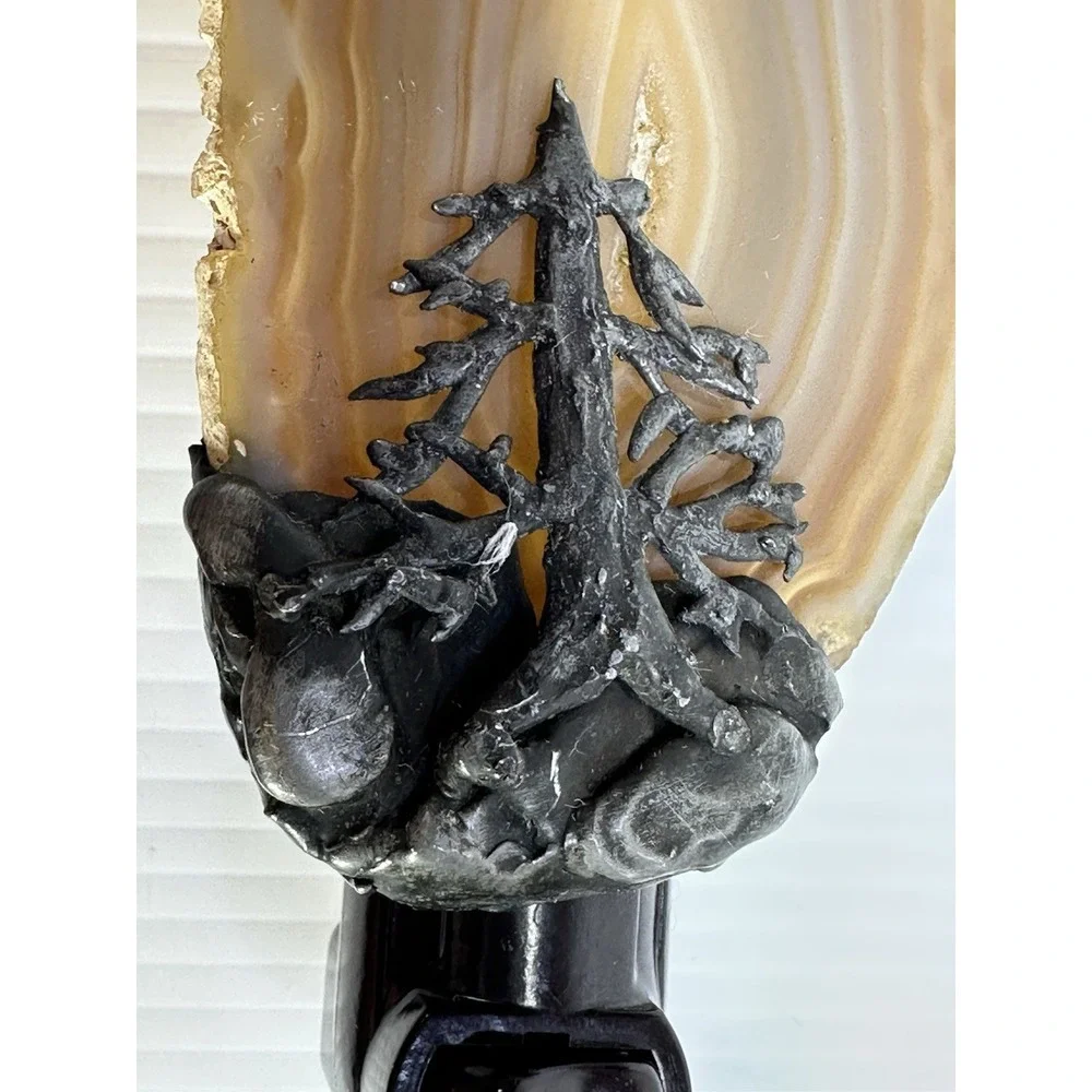 Vintage Agate Slice Nightlight Wall Plug‎ In Pine Tree Forest Mountain Decor